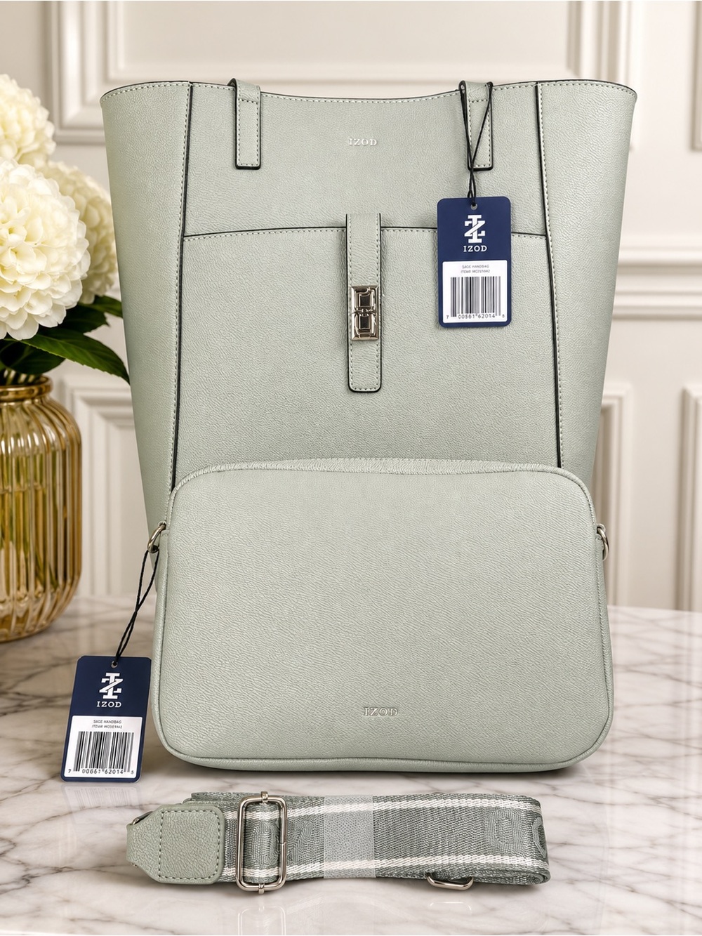 IZOD Mint Green Tote & Handbag w/ Beautiful Logo Strap